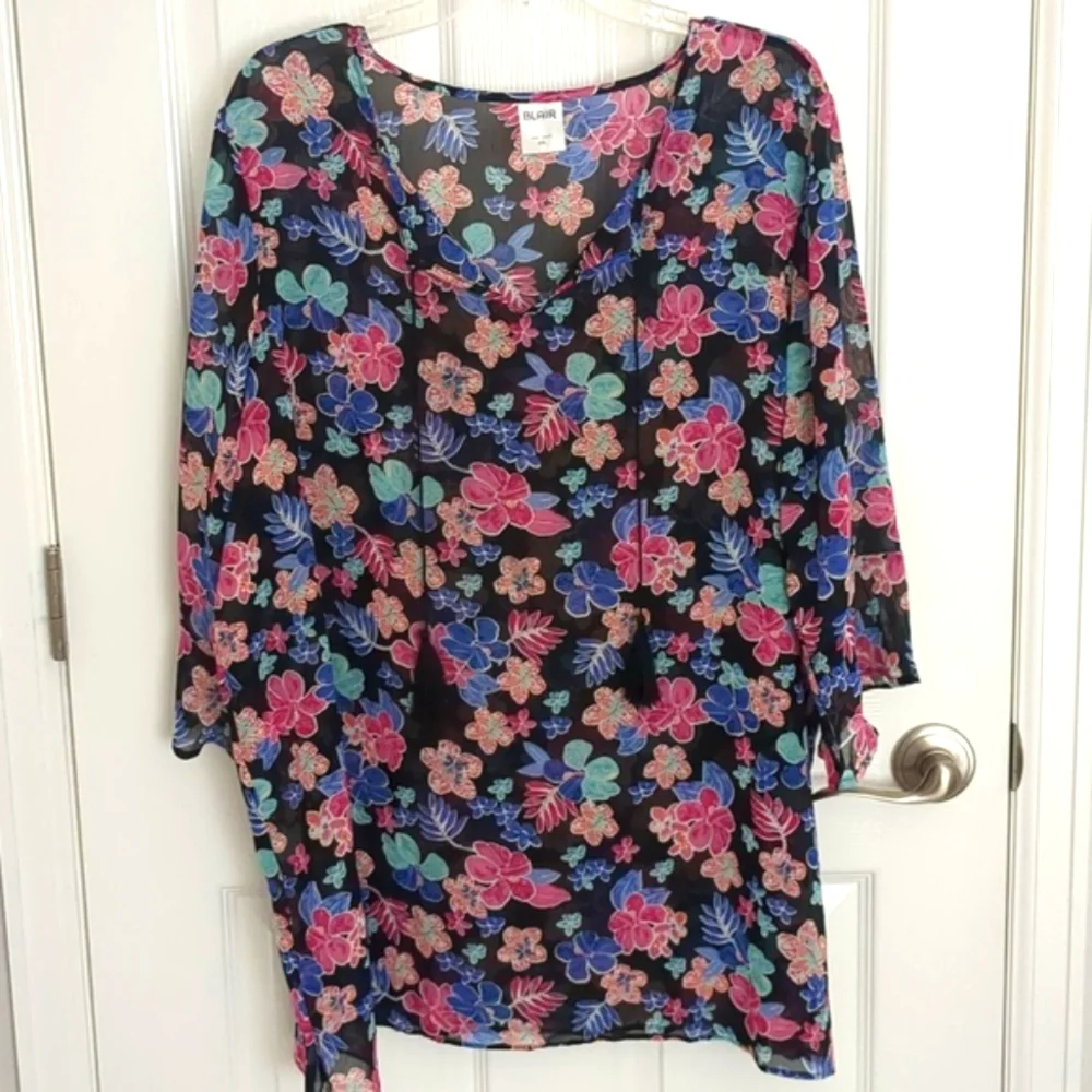 Blair Semi Sheer Floral Blouse - 2X